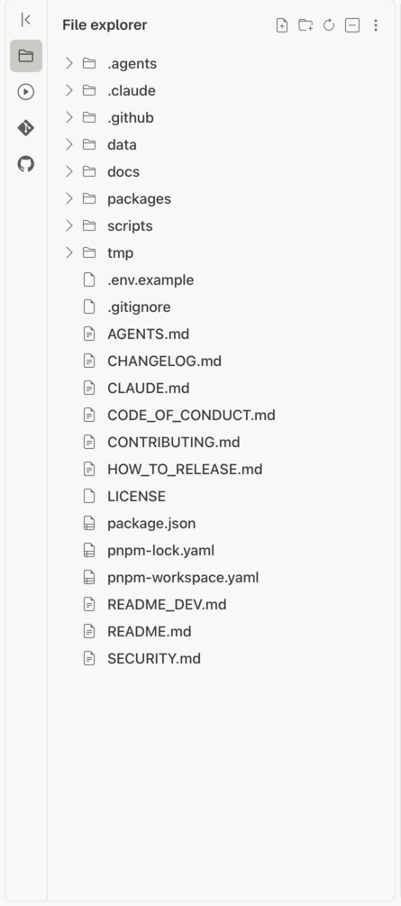The File explorer sidebar section with the folders and the files at the root of the repository.